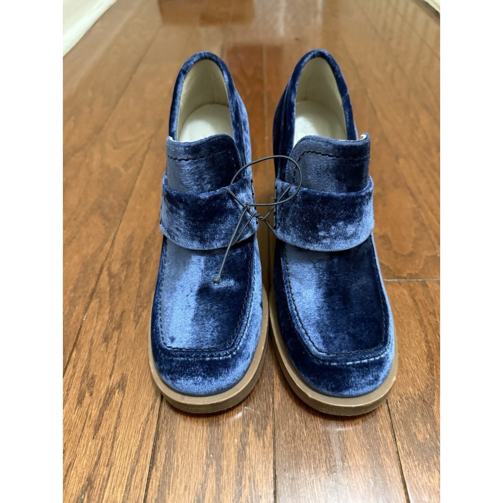 Marni Blue Velvet Platform Loafers Block Heel Square Toe Made in Italy Size 37.5